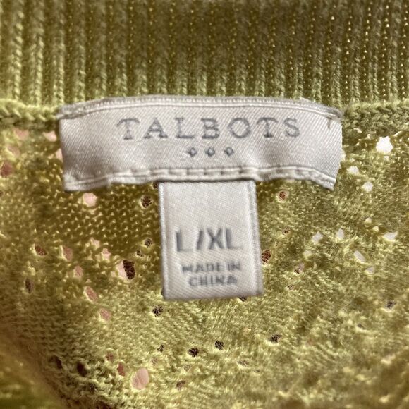 Talbots Sweater Vest Womens L/XL Chartreuse Green Sleeveless Pullover Open Knit - Picture 3 of 9
